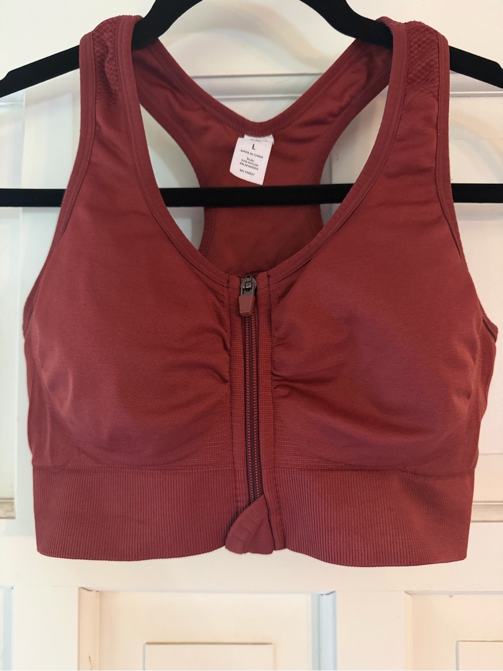 90 Degree By Reflex Front-Zip Sports Bra — Rust Red